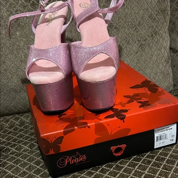Pleaser size 10 NIB Pink Glitter Platform heels - Picture 13 of 13